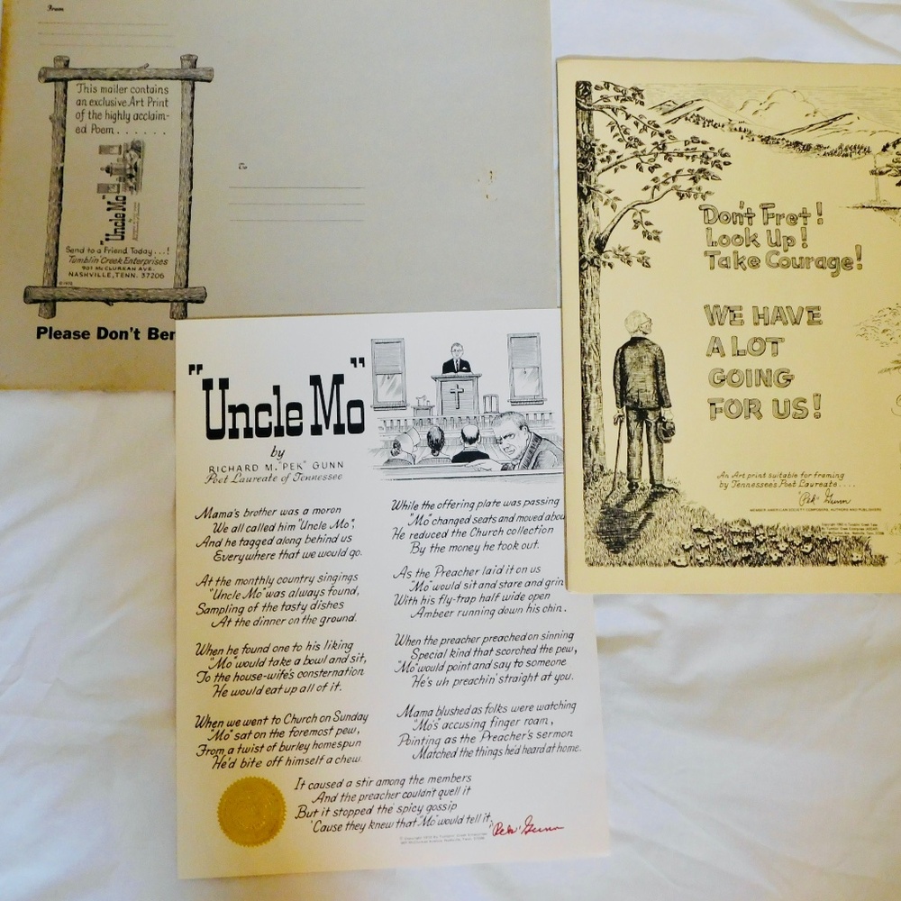 "Uncle Mo" Richard M. Pek Gunn RARE Signed Poem  Poet Laureate of TN History